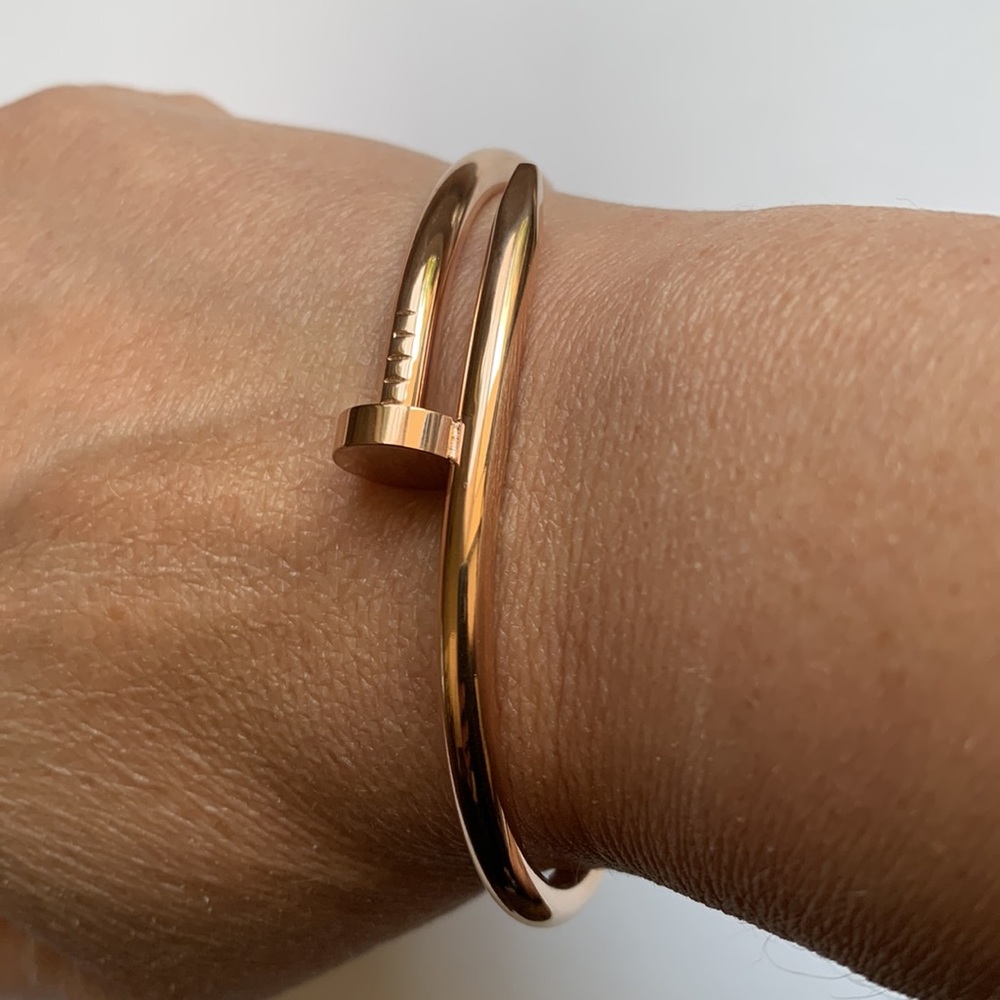 14k Rose pink gold plated Stainless Steel curve Nail bangle hinged Juste Un Clou